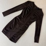 Zara Basic Brown Faux Suede Ruched Long Sleeve Mini Dress XS Photo 0