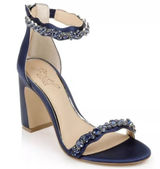 Jewel BADGLEY MISCHKA Embellished Navy Ankle-Strap Block Heel Sandal 7.5 Photo 0
