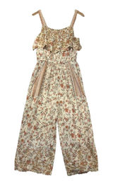 American Eagle Floral Eyelet Ruffle Wide Leg‎ Jumpsuit Cream Orange 70s inspired Rufflecore Med Photo 0