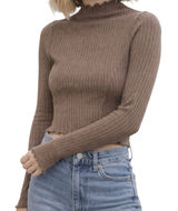 Altar'd State Ribbed Cropped Top Small Brown Lettuce Hem‎ Long Sleeve Mock Neck Photo 0