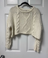 Altar'd State Cream Cable Knit Cropped Crewneck Sweater Photo 0
