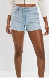 Womens American Eagle Daisy Embroidered Light Rinse Distressed Mom Shorts - Sz 4 Photo 0