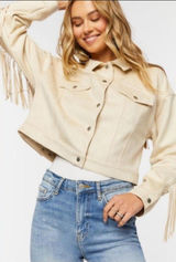 Cream Fringe Faux Suede Jacket Small Photo 0