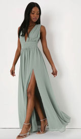 Lulus Heavenly Hues Sage Brush Maxi Dress Chiffon Bridesmaid Formal Medium NWT Photo 0