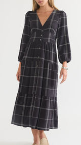 Marine Layer Maeve Plaid Long Sleeve Tiered Maxi Dress Size Large Photo 0