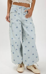 Free People We The Free Lotus Embroidered Railroad Balloon Jeans in Indigo 25 Photo 0
