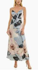 Socialite Floral Print Stretch Satin Slip Maxi Dress Womens Small Silky Feminine Photo 0