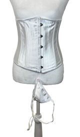 NWOT Underbust Boned Satin Lace Up Corset Bustier‎ Top w/Thong Sz M White Bride Photo 0