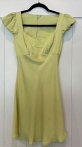 Lush Mini Dress Square Neck Puff Sleeve Cutout Back A-Line Green XS‎ Photo 0