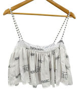 KOCH Book Writing Print Top Tiered Ruffle‎ Crop Tank Made In USA Size Small Photo 0