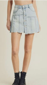 Risen High Waisted Raw Hem Denim Buttondown Skirt Size Medium EUC Photo 0
