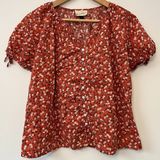 Universal Threads Micro Floral Baby Doll Short Sleeve Orange Shirt - Size Small Photo 0