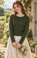 Anthropologie SLEEPING ON SNOW Green Cashmere Wool Button Sweater Knit Small Photo 0