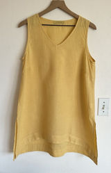 Cut Loose 100% Linen V-Neck Tunic Top M Butter Yellow Lagenlook Minimalist USA Photo 0