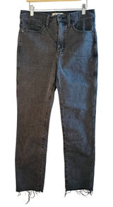 Madewell Stovepipe High Rise Straight Leg Jeans Faded Black Raw Hem 28‎ Grunge Photo 0