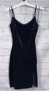 Windsor Velvet Glitter Bodycon Mini Dress Women’s XS Navy Blue Side Slit Party Photo 0