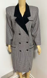 90s Abbey Lane Vintage Houndstooth Double Breasted Blazer Dress Black White 12 Photo 0