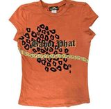 Baby phat 90s y2k Orange Graphic Tee Shirt With Leopard Print & Chain Detail L Photo 0