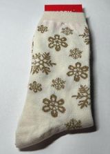 Happy Christmas Gold Snowflakes Crew Socks - #209 / Any 3 Pair $15 Photo 0