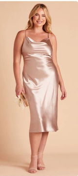 Birdy Grey‎ Lisa Shiny Satin Cowl Neck Sleeveless Midi Dress in Taupe Sz L NEW Photo 0