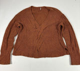 Free People Sweater Womens XL Orange Wrap Oversized Collarless Relaxed Open-Knit Photo 0