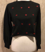 Beach Riot Black Cropped Sweatshirt with Red Glitter Hearts, Size Large Photo 0
