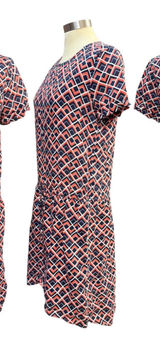 Caslon M Colorful 100% Linen Hi-Lo Shift Dress Navy Mod Geometric Print Summer Photo 0