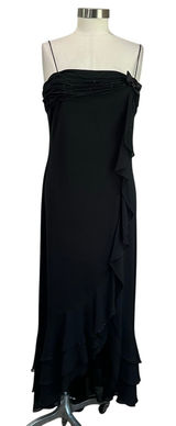 Y2k DressBarn Collection Black Ruffled‎ Bow Sequin Asymmetric Maxi Dress Sz 10 Photo 0