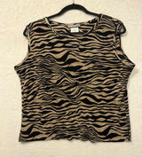Notations Zebra‎ Animal Print Tank Top Womens Large Tan Black Ribbed Shell Photo 0