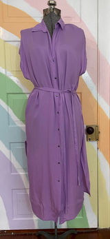 INDAH Lilac Viscose Shirt Dress Belted Midi Resort Boho Size S Photo 0