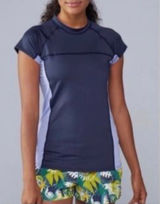 Patagonia‎ Micro Swell Rashguard Short Sleeve Navy Lilac UPF Sun Protection Lg Photo 0