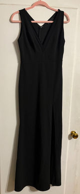 Lulus Black V-Neck Mesh Trim Sleeveless Maxi Dress with Slit Womens Size M Photo 0