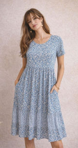 JG Hook Vintage 90s Cottage‎ Blue Floral Mixed Coastal Cowgirl Maxi Dress M Photo 0