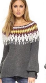 Free People Baltic Fair Isle Knit Sweater Large Gray Alpaca Mohair Blend Photo 0