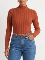 Abercrombie & Fitch Womens Ribbed Mock Neck Long Sleeve Bodysuit Rust Orange L Photo 0