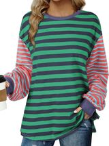 BLENCOT Women's Oversized T Shirts Fall Long Sleeve Striped Color Block. Size M Photo 0