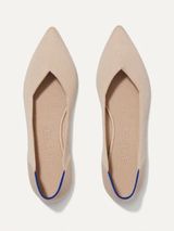 Rothy's Pointed Toe Knit Flats in Light Beige with Blue Trim Photo 0