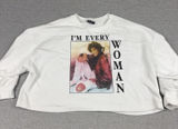 Whitney Houston Sweatshirt Womens XL White I'm Every Woman Cropped Pullover Photo 0