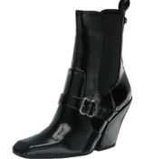 Sam Edelman Suzette Black Patent Square Toe Buckle Block Heel Ankle Boots 8.5M Photo 0
