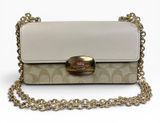 Coach Signature Crossbody Bag Womens Small White Leather Canvas Chain Strap Photo 0