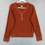 Pact Organic Cotton Waffle Knit Thermal Henley Pullover Top Rust Brown Medium Photo 0