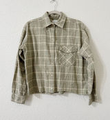 Wilfred Free Plaid Cropped Button Front Shirt Jacket Shacket Green Cream Photo 0