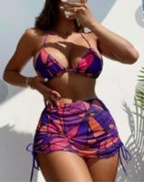 SheIn NWOT Medium 4pcs Women's Halter Tie Neck Triangle Bikini Set Head Scarf & Skirt Photo 0