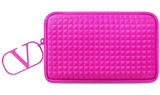 Valentino Hot Pink Studded Mini Clutch Pouch Bag Wallet Purse V Charm Zipper Photo 0