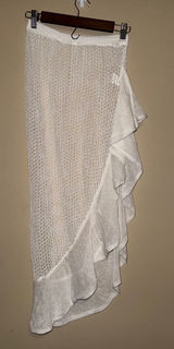 White Crochet Knit Ruffle Maxi Skirt Boho Beach Cover Up M Resort Festival Vaca Photo 0