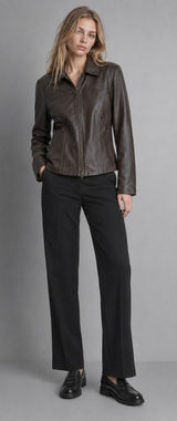 Wilsons Leather Brown Lambskin Zip Jacket Womens Large Y2K Minimalist Coat Photo 0