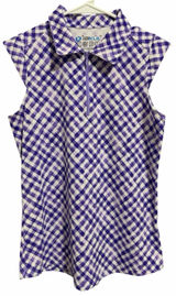 Ibkul Gingham Sleeveless Polo Lavender/White Golf Tennis Women'S‎ Size Small Photo 0