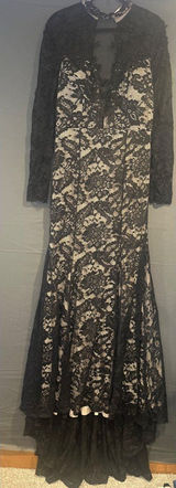 NWT Women L 8 10 Black Lace Mermaid Maxi Gown Gothic Formal Evening SHEIN Belle Photo 0
