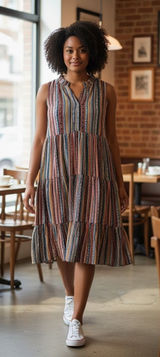 Easel 3X Boho Tiered Midi Dress Sleeveless Tribal‎ Stripe NWOT Plus Festival Photo 0