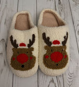 Unisex Size 12 Holiday Reindeer Fuzzy Slippers Cozy Indoor Shoes Photo 0